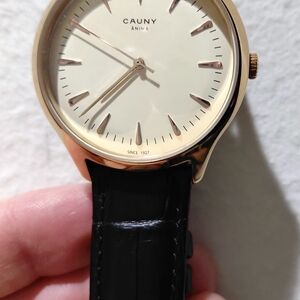 Cauny Anima Men's Rose Gold Case Watch with Black Leather Strap